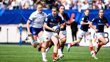 Le XV de France féminin avec l’Italie et l’Afrique du Sud lors de la Coupe du monde de rugby 2025