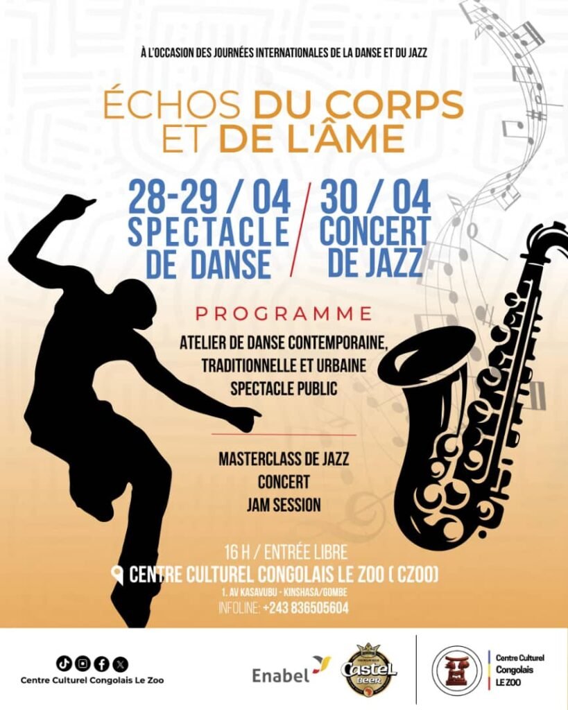 Du 28 au 30 avril 2026, le Centre Culturel Congolais le Zoo célèbre les Journées mondiales de la Danse et du Jazz